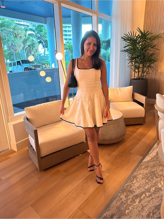 7 For All Mankind Dresses & Skirts - Elegant Cream A-Line Mini Dress with Black Trim